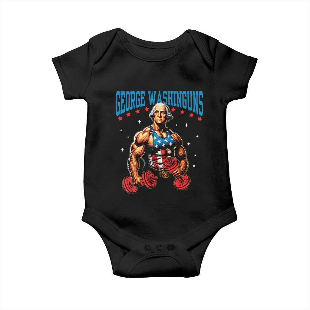 Funny George Washington Gym Baby Onesie Muscular Flex Workout 4th of July TS10 Black Print Your Wear
