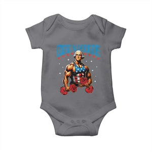 Funny George Washington Gym Baby Onesie Muscular Flex Workout 4th of July TS10 Charcoal Print Your Wear