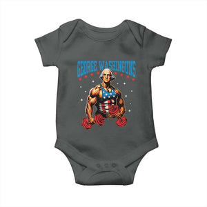 Funny George Washington Gym Baby Onesie Muscular Flex Workout 4th of July TS10 Dark Heather Print Your Wear