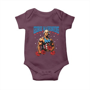 Funny George Washington Gym Baby Onesie Muscular Flex Workout 4th of July TS10 Maroon Print Your Wear