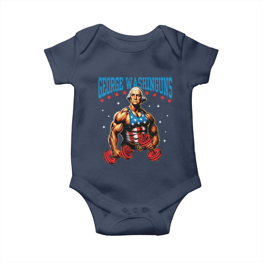 Funny George Washington Gym Baby Onesie Muscular Flex Workout 4th of July TS10 Navy Print Your Wear