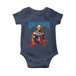 Funny George Washington Gym Baby Onesie Muscular Flex Workout 4th of July TS10 Navy Print Your Wear