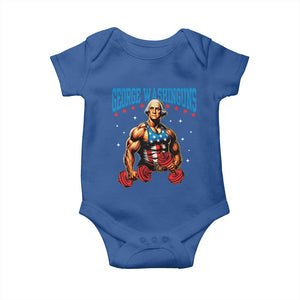 Funny George Washington Gym Baby Onesie Muscular Flex Workout 4th of July TS10 Royal Blue Print Your Wear
