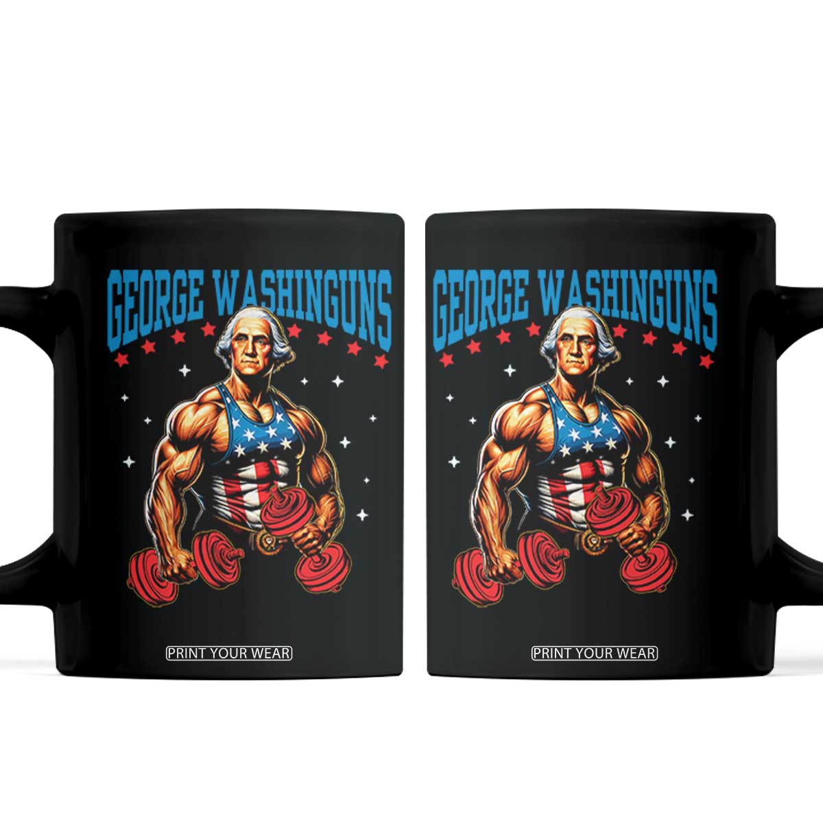 Funny George Washington Gym Coffee Mug Muscular Flex Workout 4th of July TS10 Black Print Your Wear