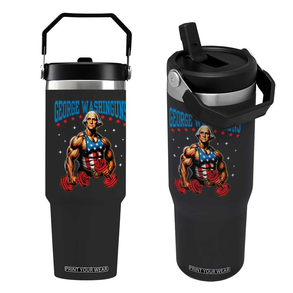 Funny George Washington Gym Flip Straw Tumbler Muscular Flex Workout 4th of July TS10 One Size: 30 oz Black Print Your Wear