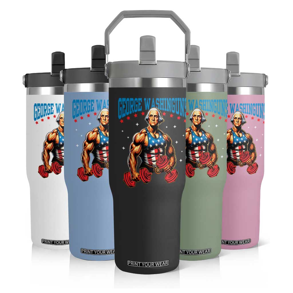 Funny George Washington Gym Flip Straw Tumbler Muscular Flex Workout 4th of July TS10 Print Your Wear