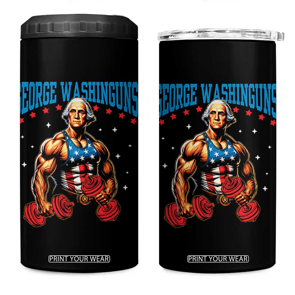 Funny George Washington Gym 4 in 1 Can Cooler Tumbler Muscular Flex Workout 4th of July TS10 One Size: 16 oz Black Print Your Wear