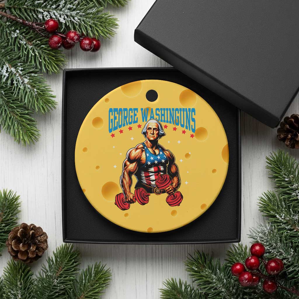 Funny George Washington Gym Ceramic Ornament Muscular Flex Workout 4th of July TS10 1pc Yellow Cheese Print Your Wear