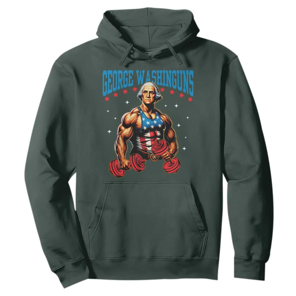 Funny George Washington Gym Hoodie Muscular Flex Workout 4th of July TS10 Dark Forest Green Print Your Wear