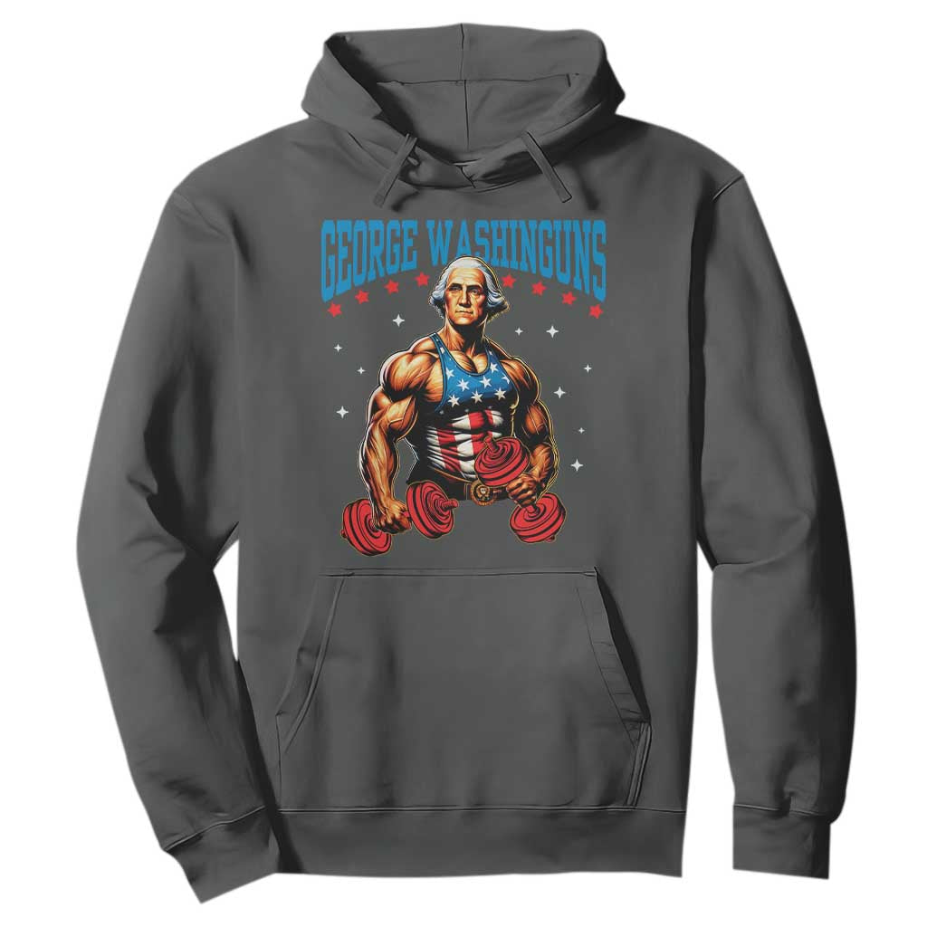 Funny George Washington Gym Hoodie Muscular Flex Workout 4th of July TS10 Dark Heather Print Your Wear
