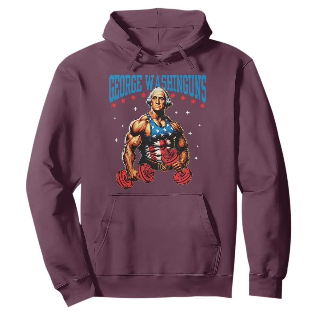 Funny George Washington Gym Hoodie Muscular Flex Workout 4th of July TS10 Maroon Print Your Wear