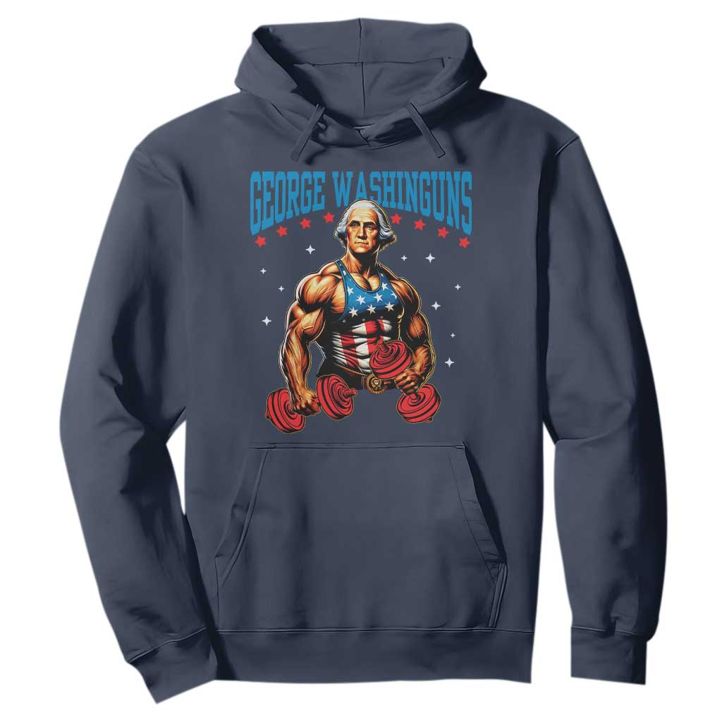 Funny George Washington Gym Hoodie Muscular Flex Workout 4th of July TS10 Navy Print Your Wear