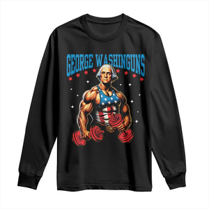 Funny George Washington Gym Long Sleeve Shirt Muscular Flex Workout 4th of July TS10 Black Print Your Wear