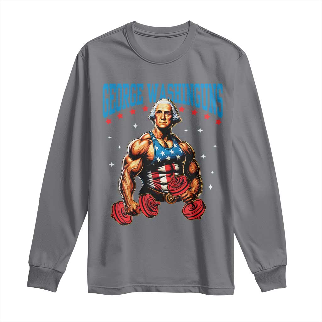Funny George Washington Gym Long Sleeve Shirt Muscular Flex Workout 4th of July TS10 Charcoal Print Your Wear