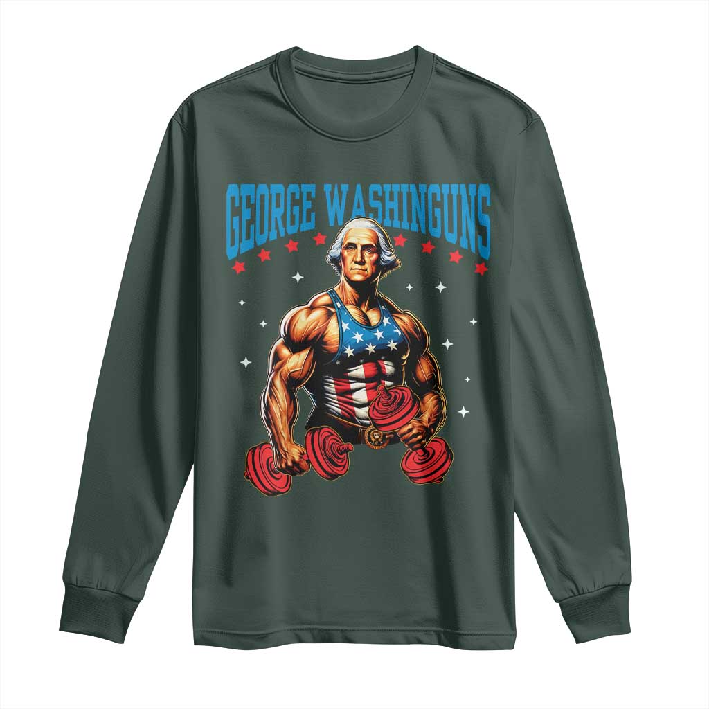 Funny George Washington Gym Long Sleeve Shirt Muscular Flex Workout 4th of July TS10 Dark Forest Green Print Your Wear