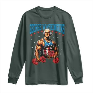 Funny George Washington Gym Long Sleeve Shirt Muscular Flex Workout 4th of July TS10 Dark Forest Green Print Your Wear
