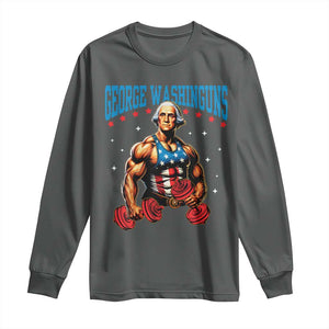 Funny George Washington Gym Long Sleeve Shirt Muscular Flex Workout 4th of July TS10 Dark Heather Print Your Wear