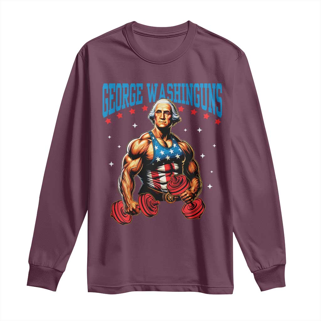 Funny George Washington Gym Long Sleeve Shirt Muscular Flex Workout 4th of July TS10 Maroon Print Your Wear