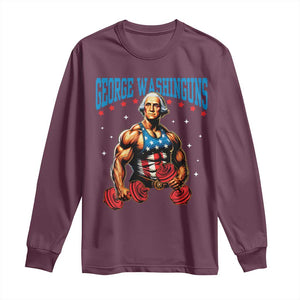 Funny George Washington Gym Long Sleeve Shirt Muscular Flex Workout 4th of July TS10 Maroon Print Your Wear