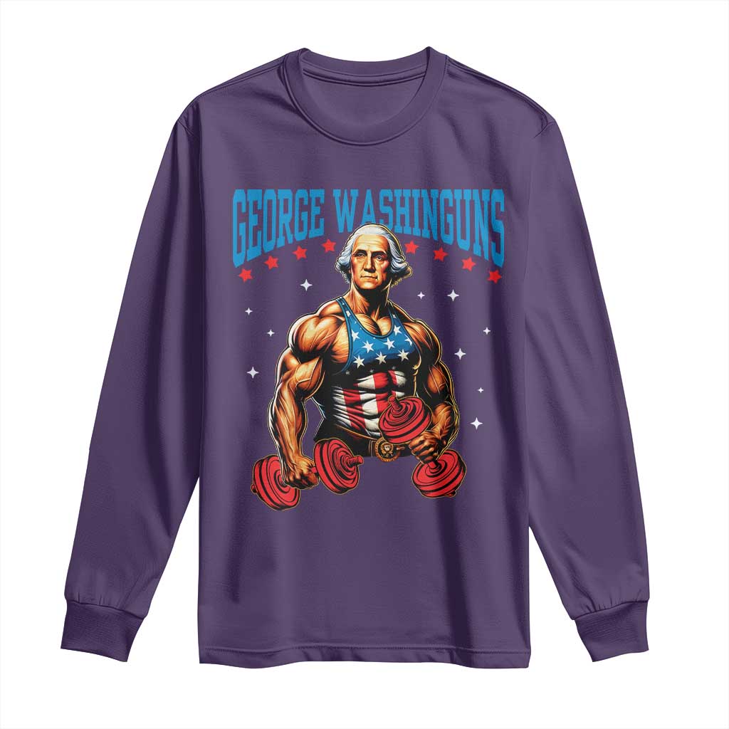 Funny George Washington Gym Long Sleeve Shirt Muscular Flex Workout 4th of July TS10 Purple Print Your Wear