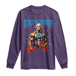 Funny George Washington Gym Long Sleeve Shirt Muscular Flex Workout 4th of July TS10 Purple Print Your Wear