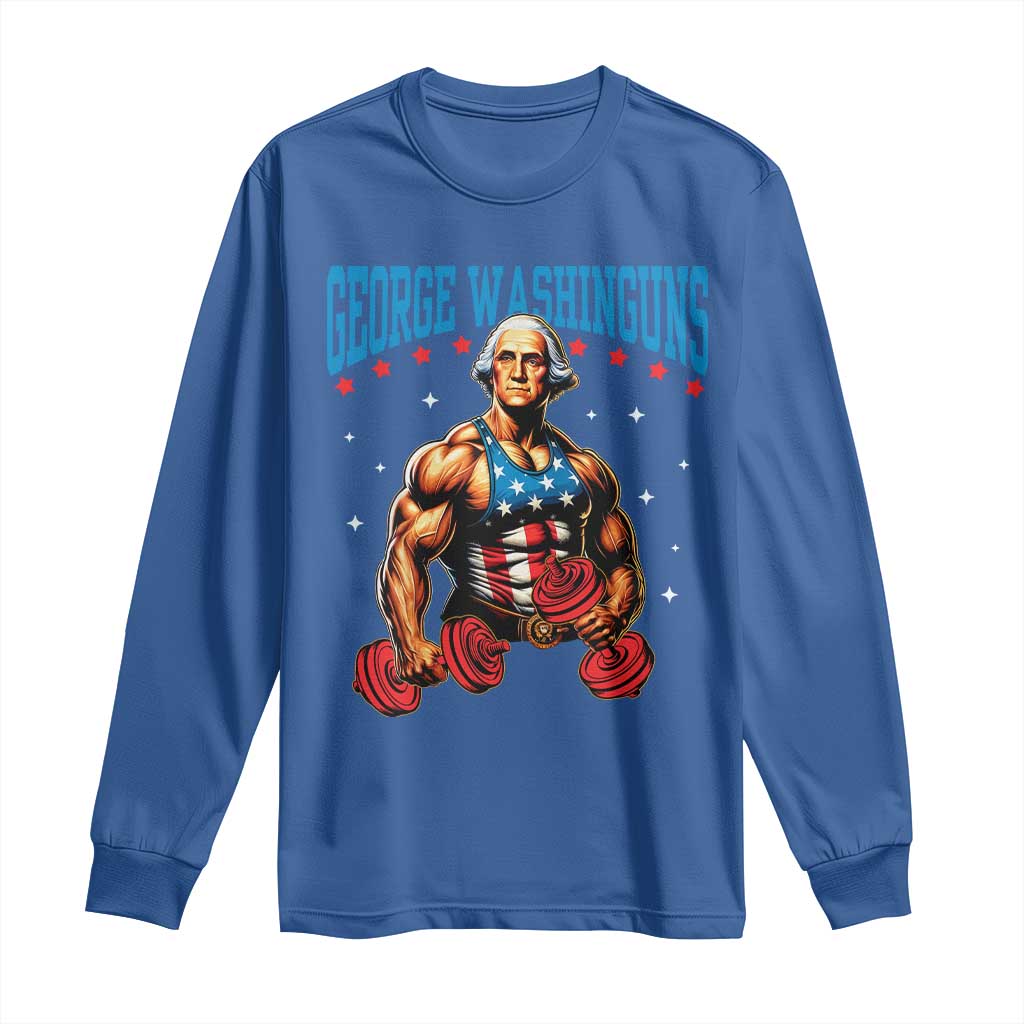 Funny George Washington Gym Long Sleeve Shirt Muscular Flex Workout 4th of July TS10 Royal Blue Print Your Wear
