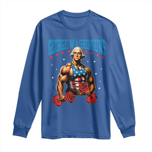 Funny George Washington Gym Long Sleeve Shirt Muscular Flex Workout 4th of July TS10 Royal Blue Print Your Wear