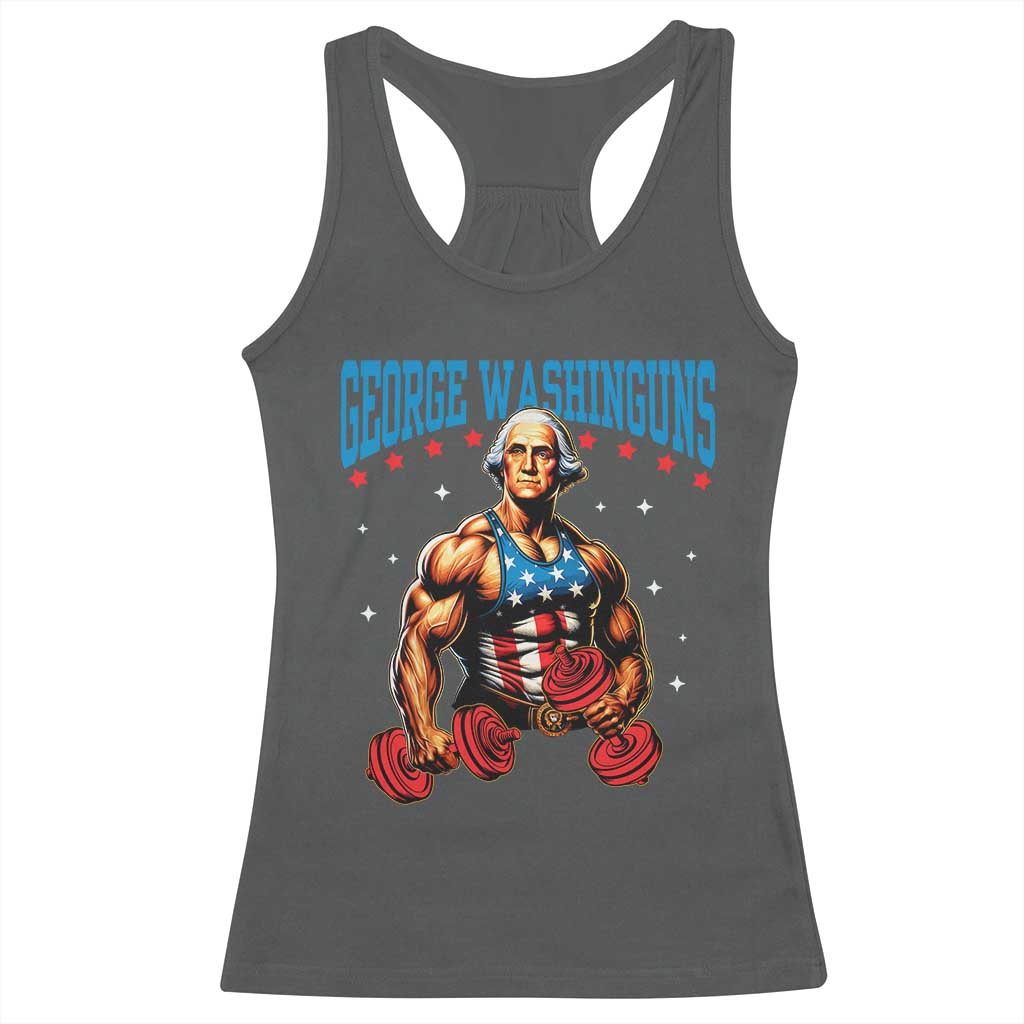 Funny George Washington Gym Racerback Tank Top Muscular Flex Workout 4th of July TS10 Dark Heather Print Your Wear