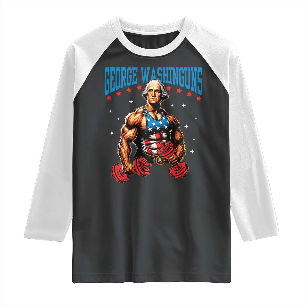 Funny George Washington Gym Raglan Shirt Muscular Flex Workout 4th of July TS10 Black White Print Your Wear