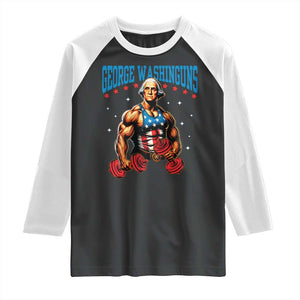 Funny George Washington Gym Raglan Shirt Muscular Flex Workout 4th of July TS10 Black White Print Your Wear