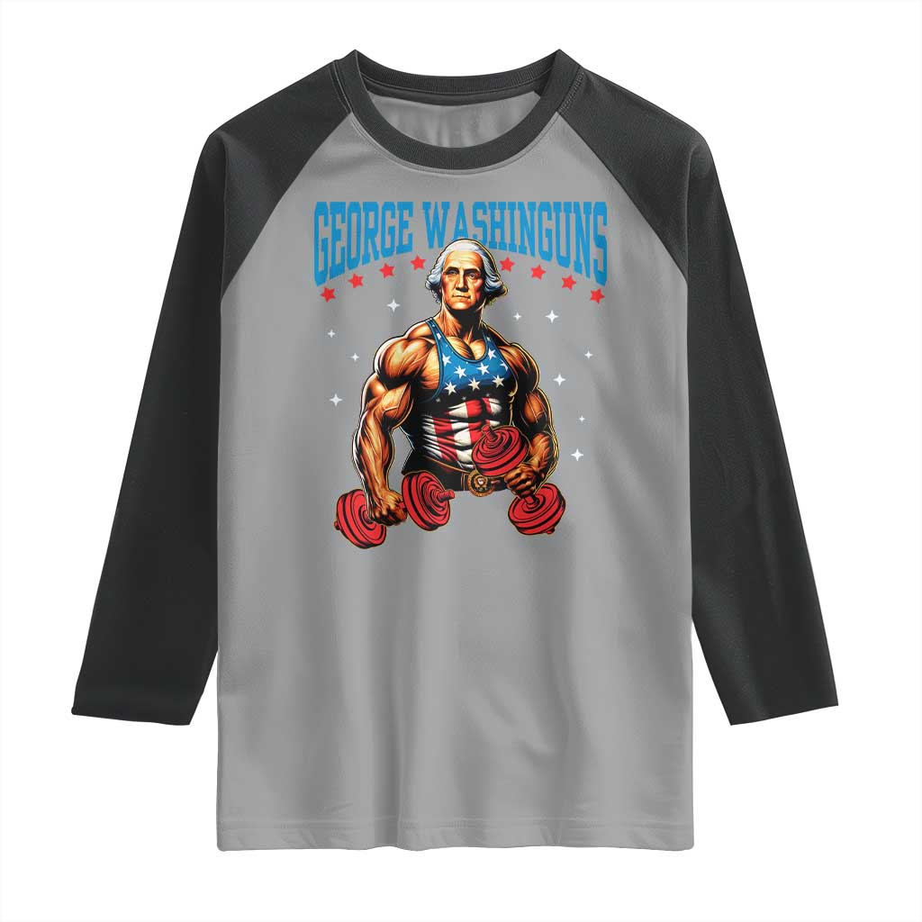 Funny George Washington Gym Raglan Shirt Muscular Flex Workout 4th of July TS10 Sport Gray Black Print Your Wear
