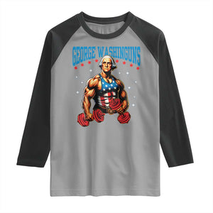 Funny George Washington Gym Raglan Shirt Muscular Flex Workout 4th of July TS10 Sport Gray Black Print Your Wear