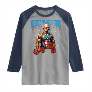Funny George Washington Gym Raglan Shirt Muscular Flex Workout 4th of July TS10 Sport Gray Navy Print Your Wear