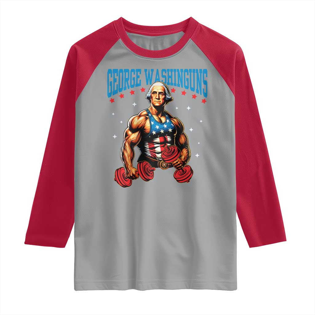 Funny George Washington Gym Raglan Shirt Muscular Flex Workout 4th of July TS10 Sport Gray Red Print Your Wear