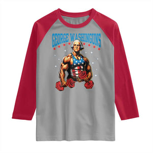 Funny George Washington Gym Raglan Shirt Muscular Flex Workout 4th of July TS10 Sport Gray Red Print Your Wear