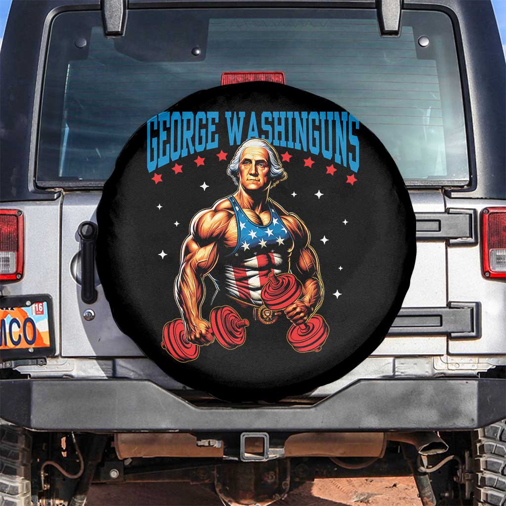 Funny George Washington Gym Spare Tire Cover Muscular Flex Workout 4th of July TS10 No hole Black Print Your Wear
