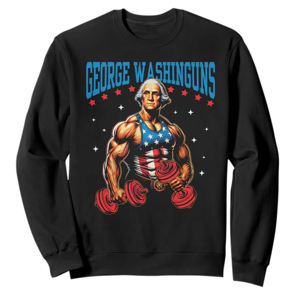 Funny George Washington Gym Sweatshirt Muscular Flex Workout 4th of July TS10 Black Print Your Wear