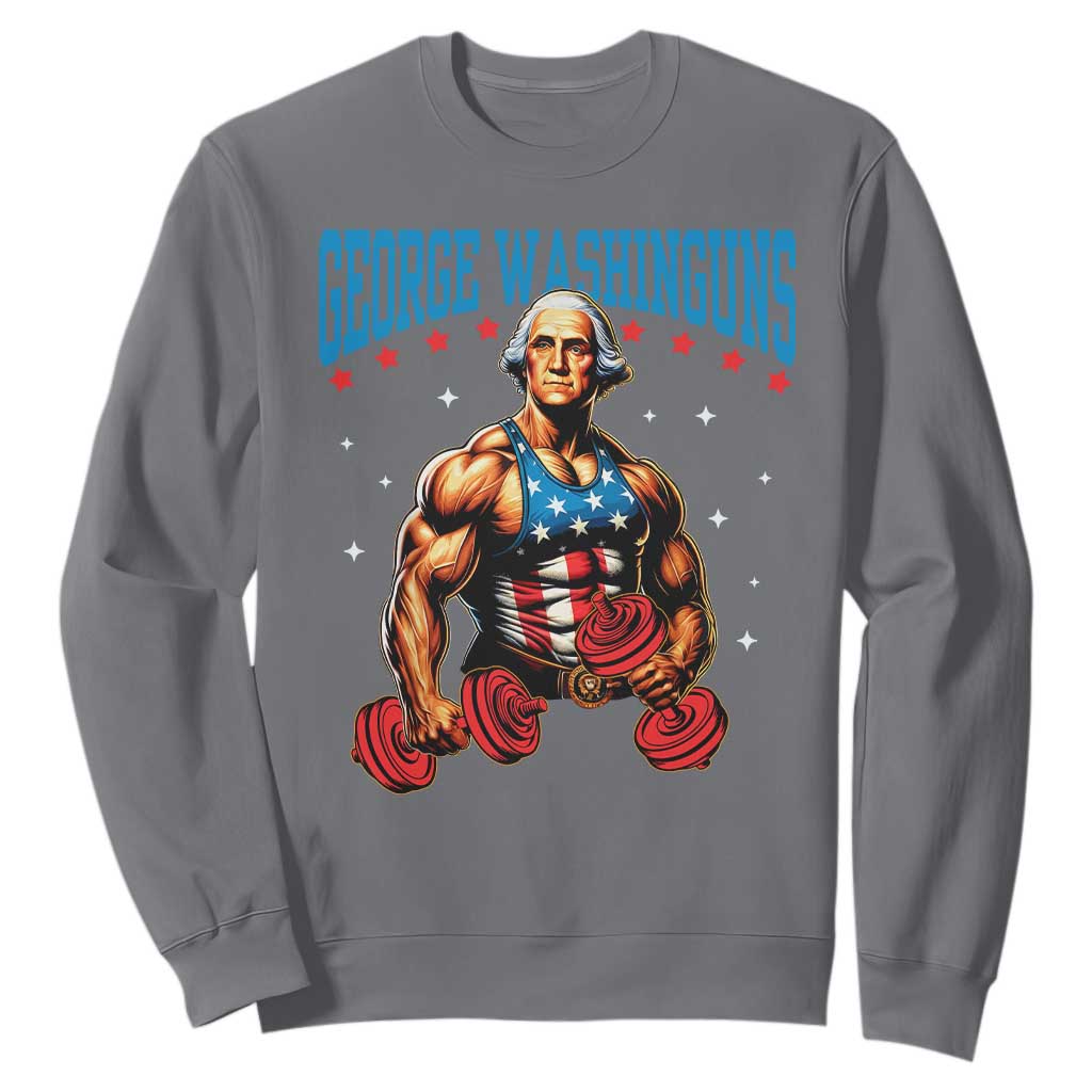 Funny George Washington Gym Sweatshirt Muscular Flex Workout 4th of July TS10 Charcoal Print Your Wear
