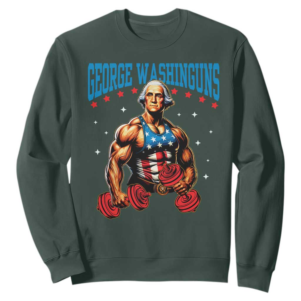 Funny George Washington Gym Sweatshirt Muscular Flex Workout 4th of July TS10 Dark Forest Green Print Your Wear