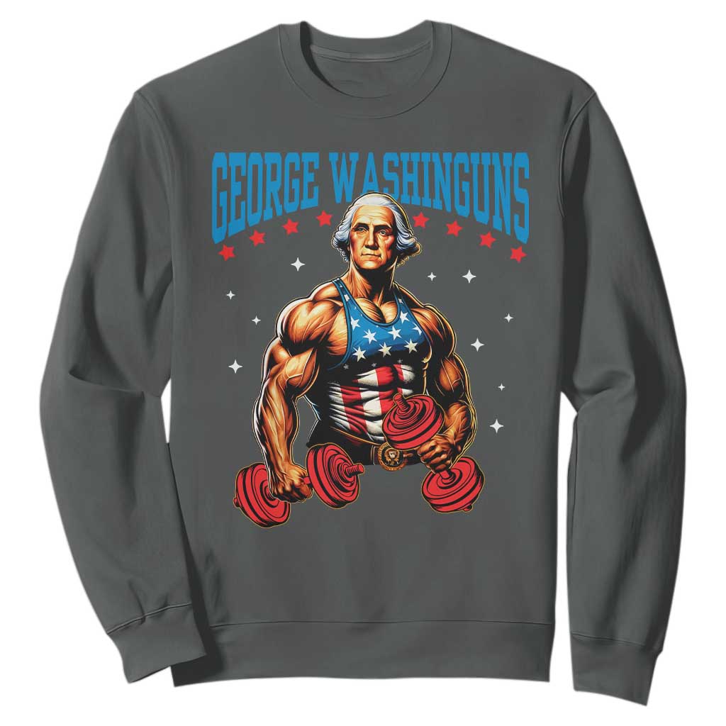 Funny George Washington Gym Sweatshirt Muscular Flex Workout 4th of July TS10 Dark Heather Print Your Wear