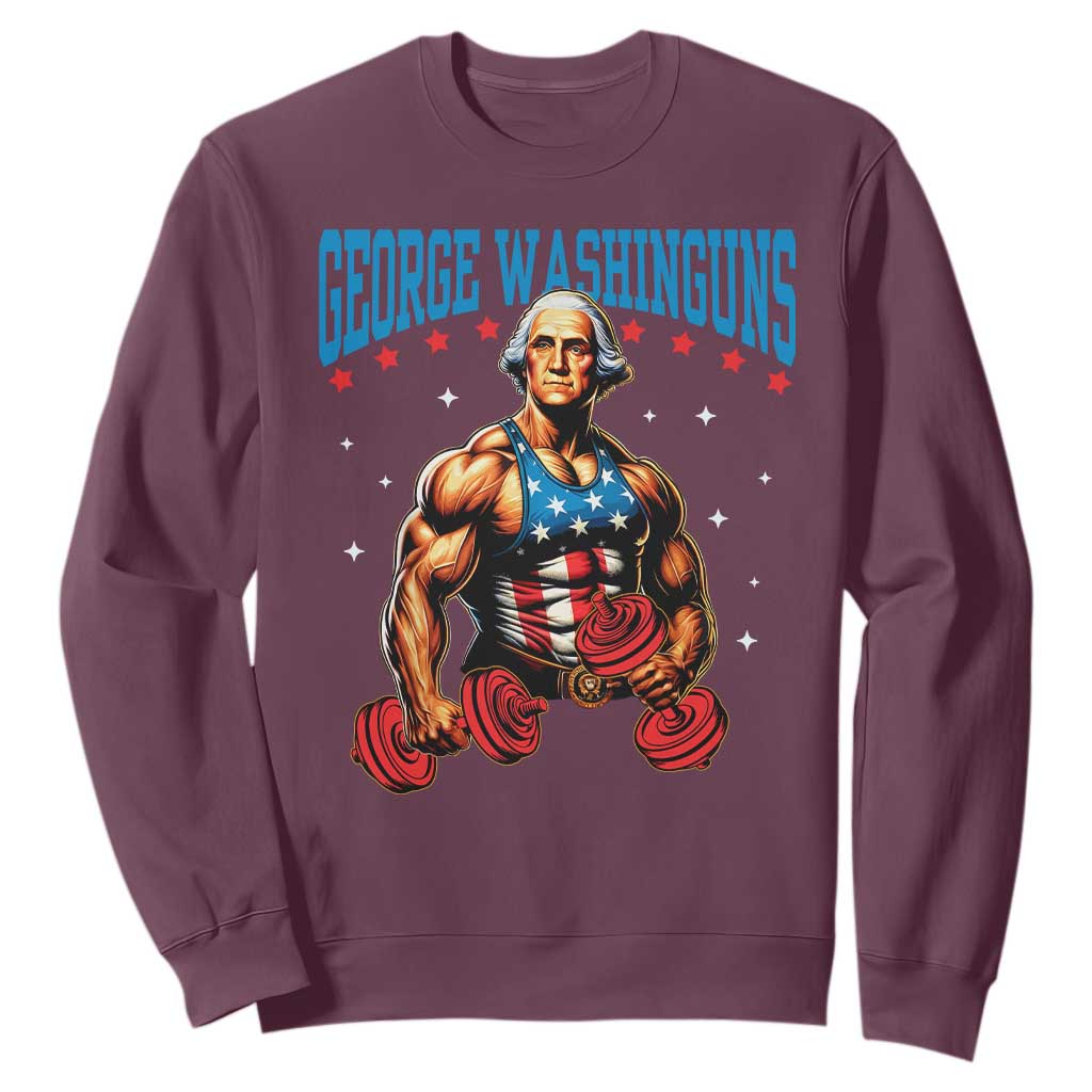 Funny George Washington Gym Sweatshirt Muscular Flex Workout 4th of July TS10 Maroon Print Your Wear