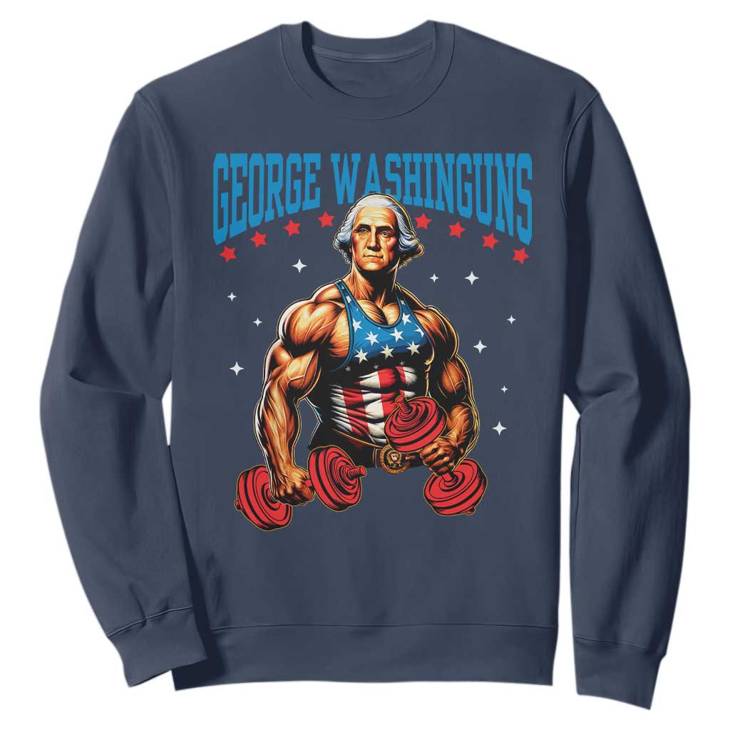 Funny George Washington Gym Sweatshirt Muscular Flex Workout 4th of July TS10 Navy Print Your Wear