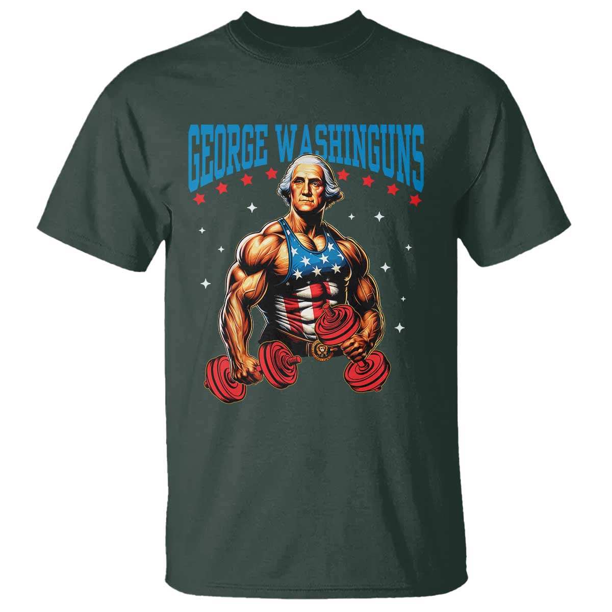 Funny George Washington Gym T Shirt Muscular Flex Workout 4th of July TS10 Dark Forest Green Print Your Wear