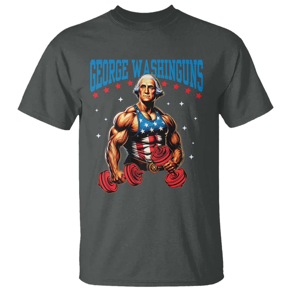 Funny George Washington Gym T Shirt Muscular Flex Workout 4th of July TS10 Dark Heather Print Your Wear