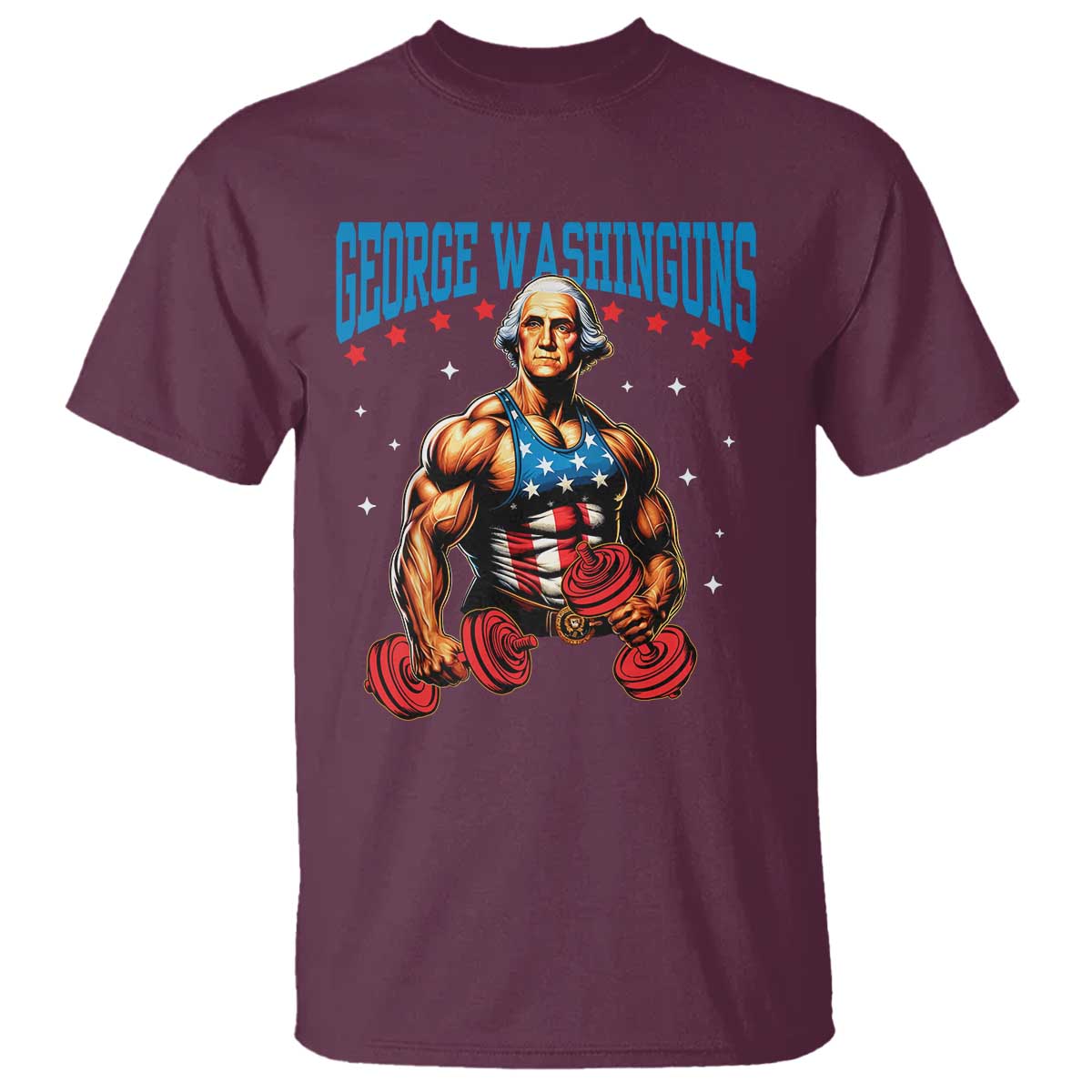 Funny George Washington Gym T Shirt Muscular Flex Workout 4th of July TS10 Maroon Print Your Wear