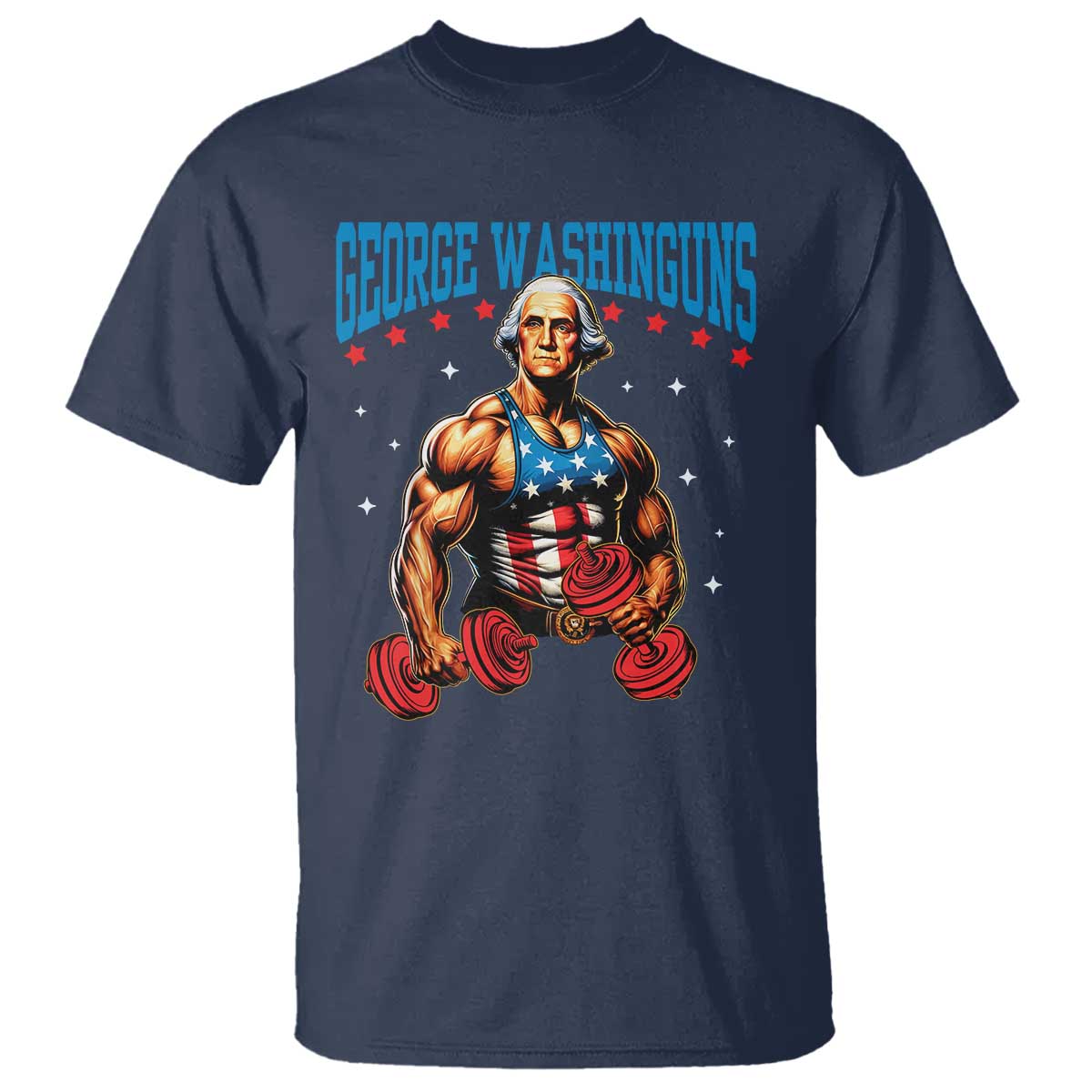 Funny George Washington Gym T Shirt Muscular Flex Workout 4th of July TS10 Navy Print Your Wear