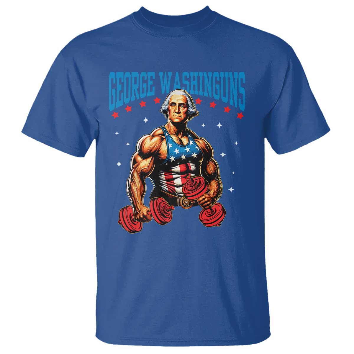 Funny George Washington Gym T Shirt Muscular Flex Workout 4th of July TS10 Royal Blue Print Your Wear