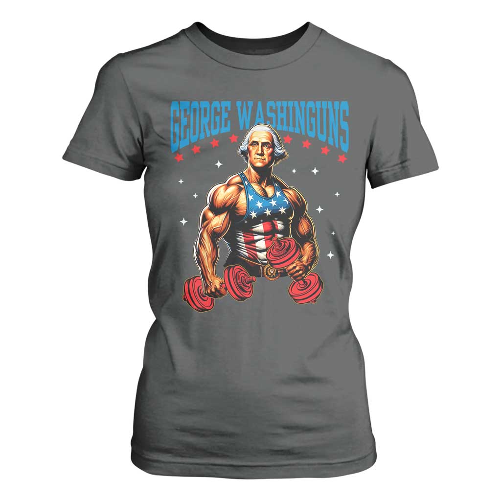 Funny George Washington Gym T Shirt For Women Muscular Flex Workout 4th of July TS10 Dark Heather Print Your Wear