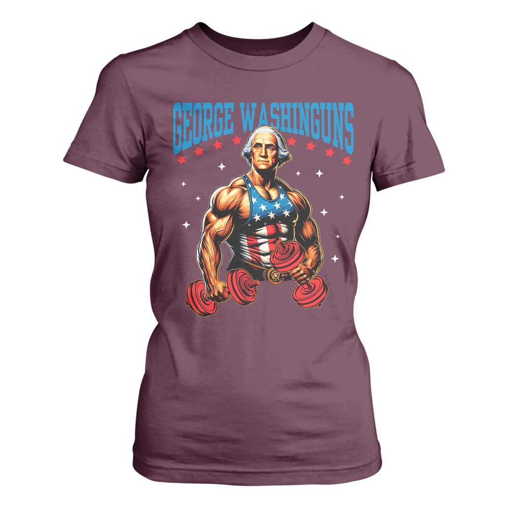 Funny George Washington Gym T Shirt For Women Muscular Flex Workout 4th of July TS10 Maroon Print Your Wear