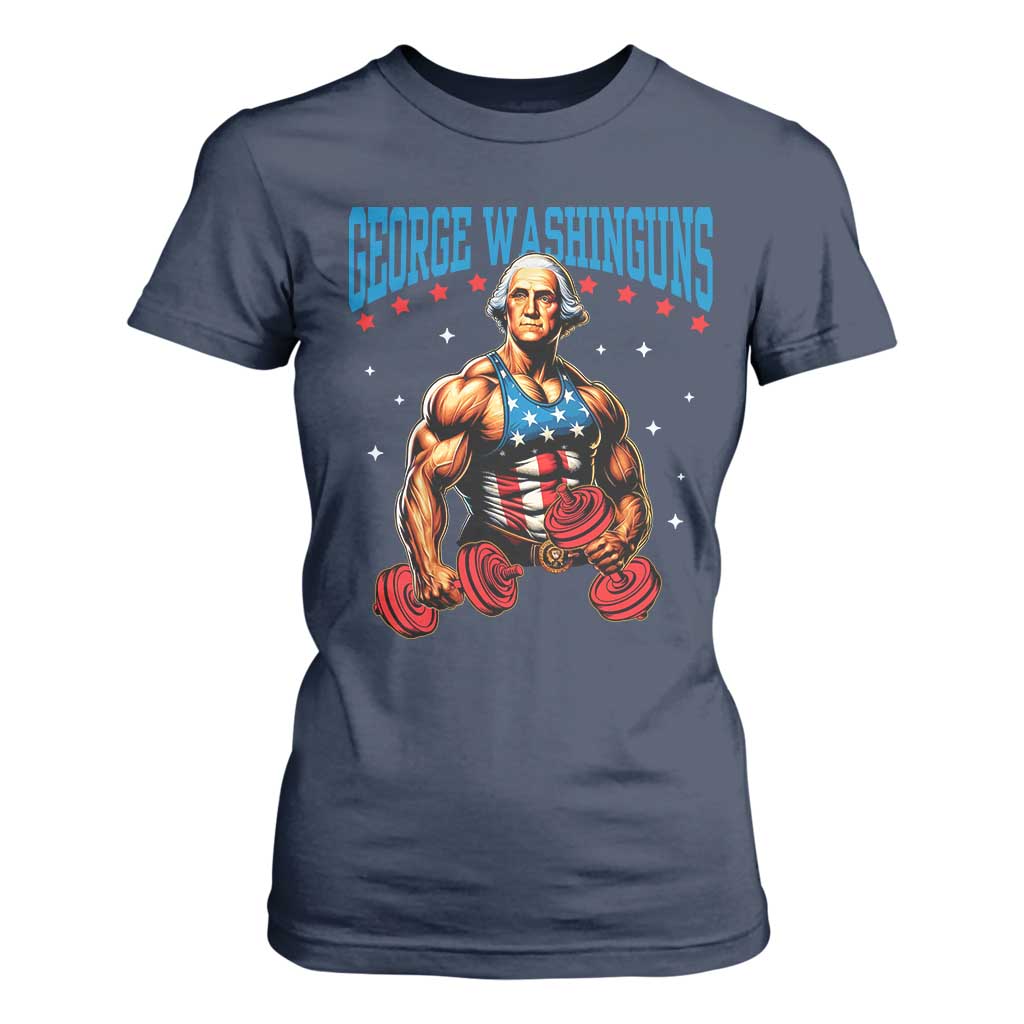 Funny George Washington Gym T Shirt For Women Muscular Flex Workout 4th of July TS10 Navy Print Your Wear